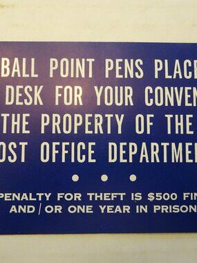 USPS - $500 Fine Sticker for pen theft - 3 x 5 inches - POD #9 - March 1956